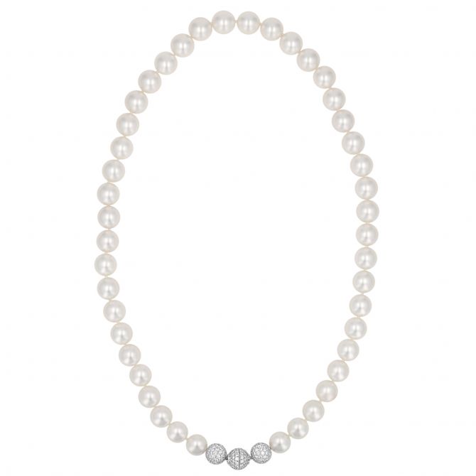 TARA Pearls South Sea Cultured Pearl Strand Necklace with Diamond Pave Bead Trio in White Gold, 18.