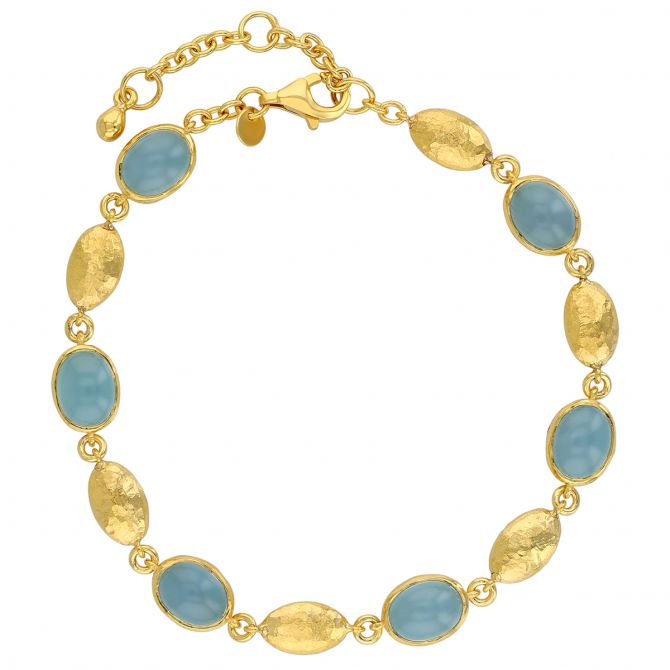 Marika Oval Cabochon Aquamarine & Yellow Gold Alternating Bracelet, 7"