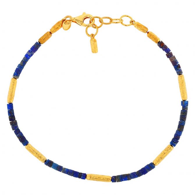 Marika Lapis Lazuli Bead & Yellow Gold Rounded Link Bracelet, 7.5"