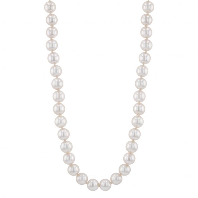 TARA Pearls White Cultured Pearl Strand Necklace with Warren Buffett Signature White Gold Clasp, 18"