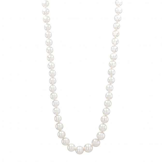 TARA Pearls White Cultured Pearl Strand with Warren Buffett Signature Yellow Gold Clasp, 6.5-8.9 mm