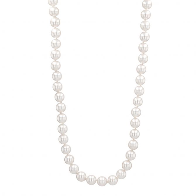 TARA Pearls White Cultured Pearl Strand with Warren Buffett Signature Yellow Gold Clasp, 7.5-8 mm