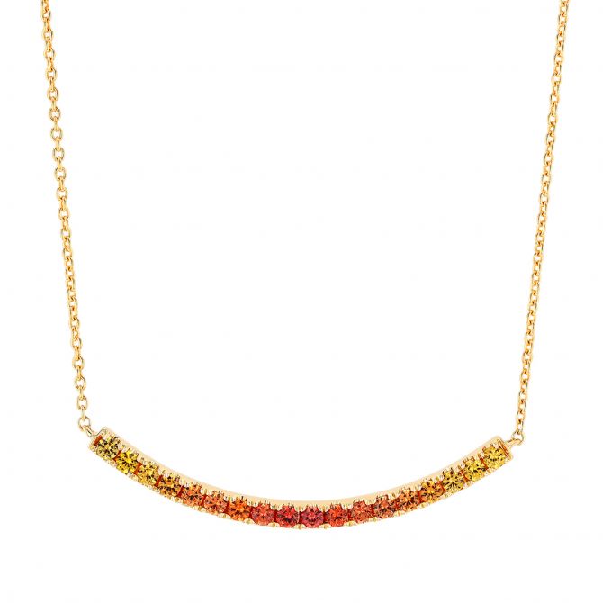 Yellow & Orange Sapphire Ombre Curved Bar Necklace in Yellow Gold, 18"