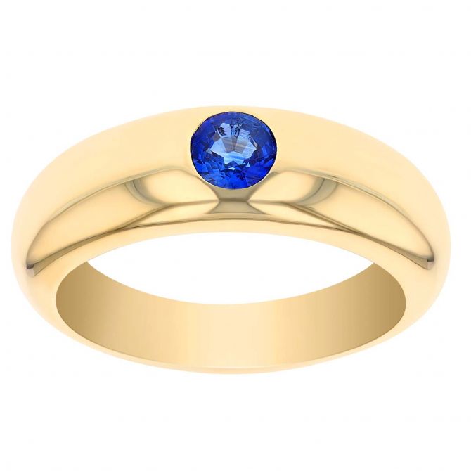 Round Sapphire Flush Set Ring in Yellow Gold