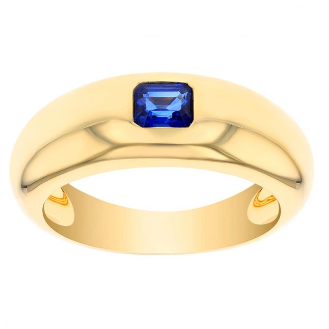 Emerald Cut Sapphire Flush Set Ring in Yellow Gold