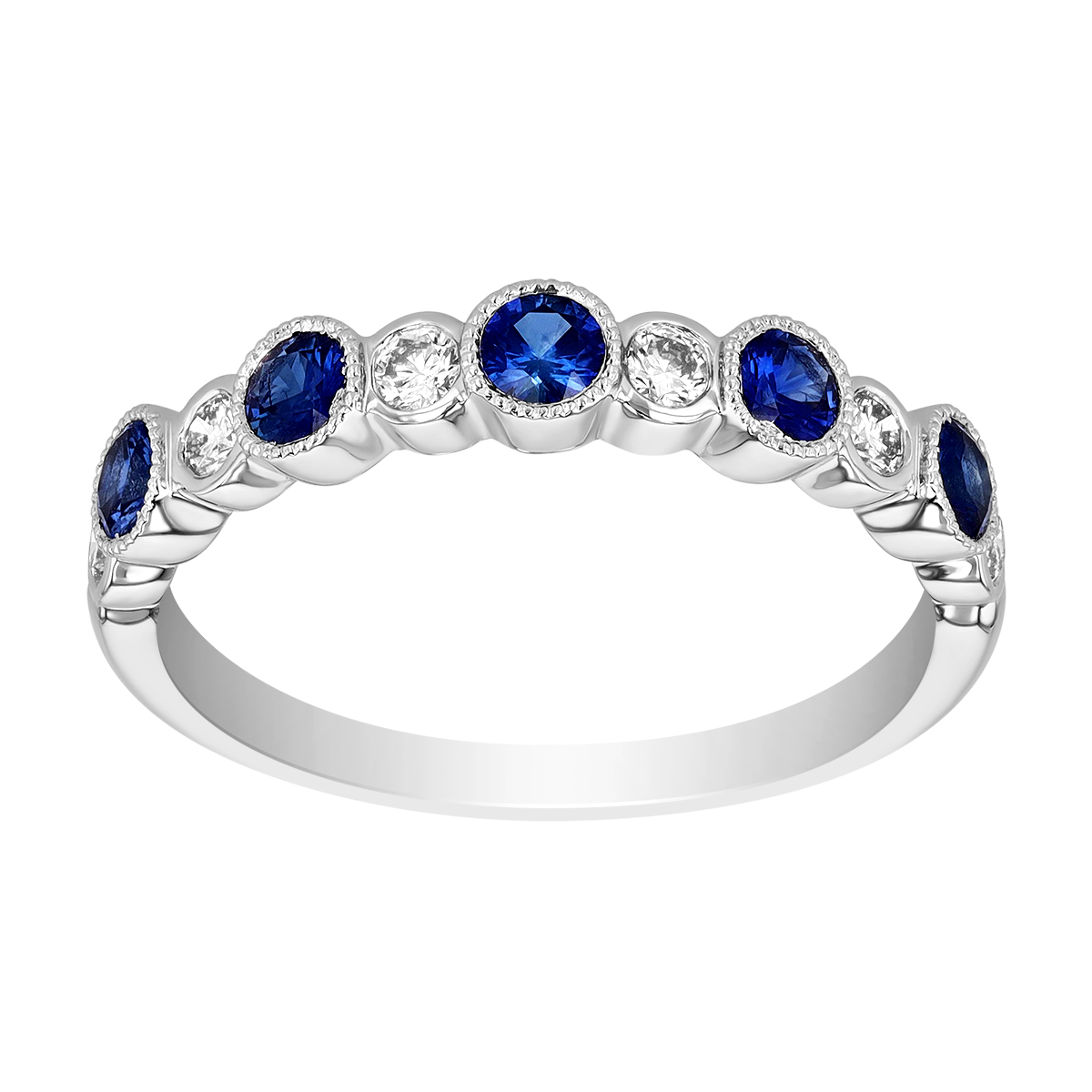 Bezel Set Sapphire & Diamond Alternating Ring in White Gold | Borsheims