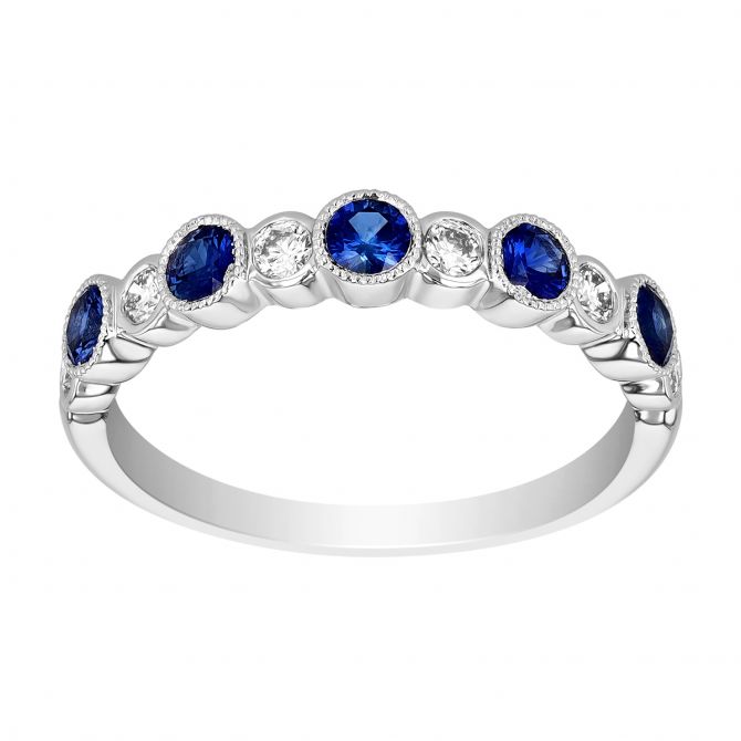 Bezel Set Sapphire & Diamond Alternating Ring in White Gold