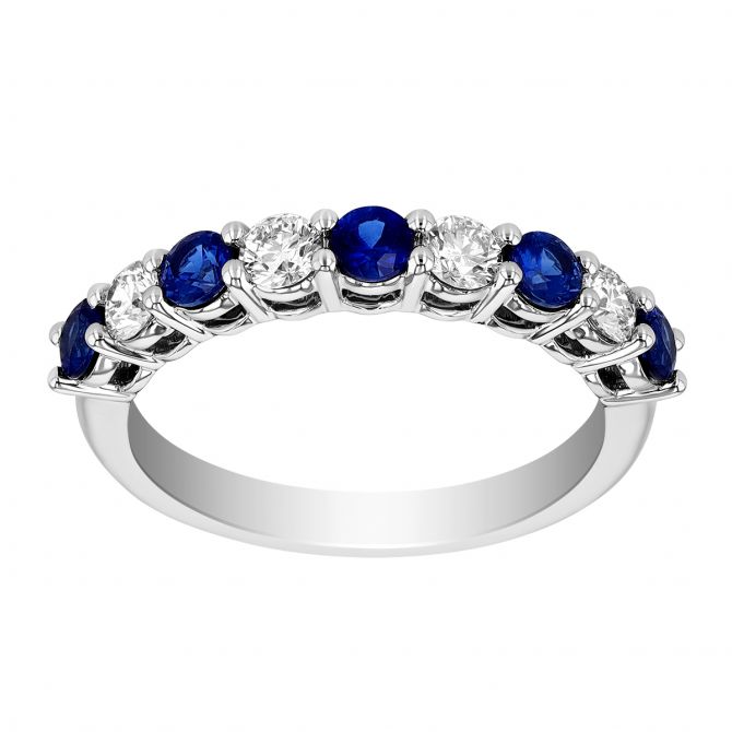 Round Sapphire & Diamond Alternating Pattern Ring in White Gold