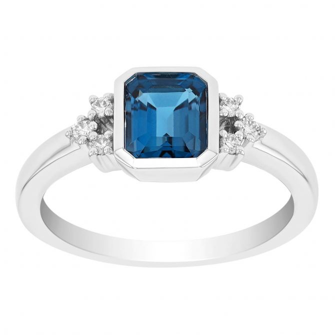 Emerald Cut Topaz & Diamond Cluster Ring in White Gold