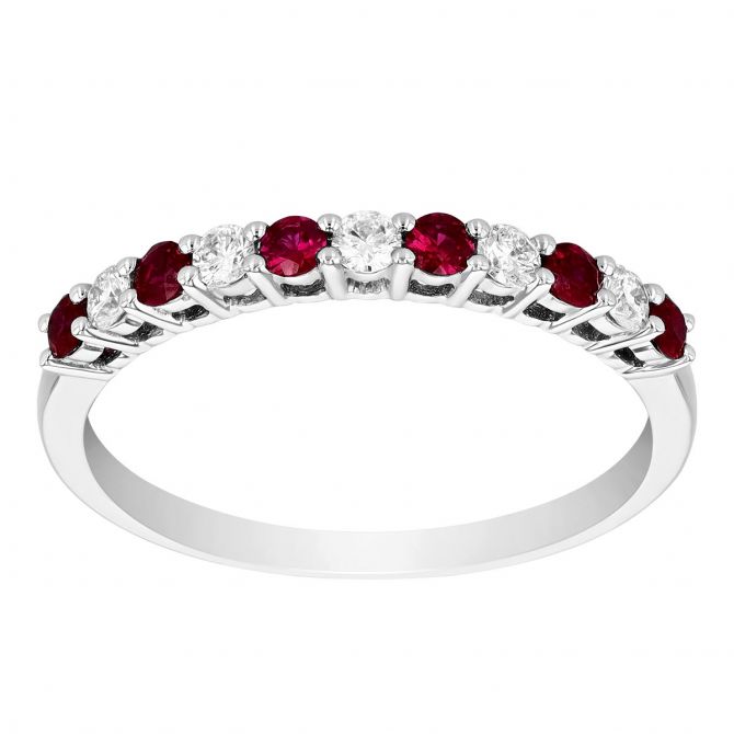 Ruby & Diamond Alternating Pattern Stacking Ring in White Gold