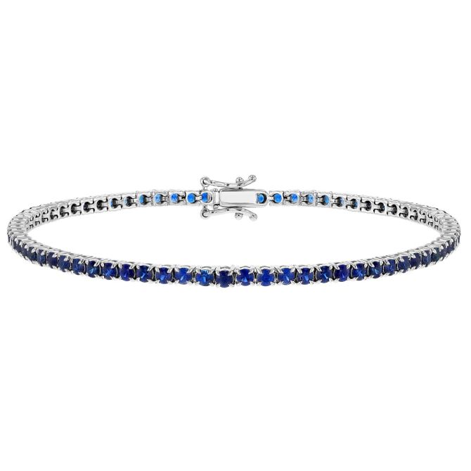 Blue Sapphire Prong Set Tennis Bracelet in White Gold, 7"