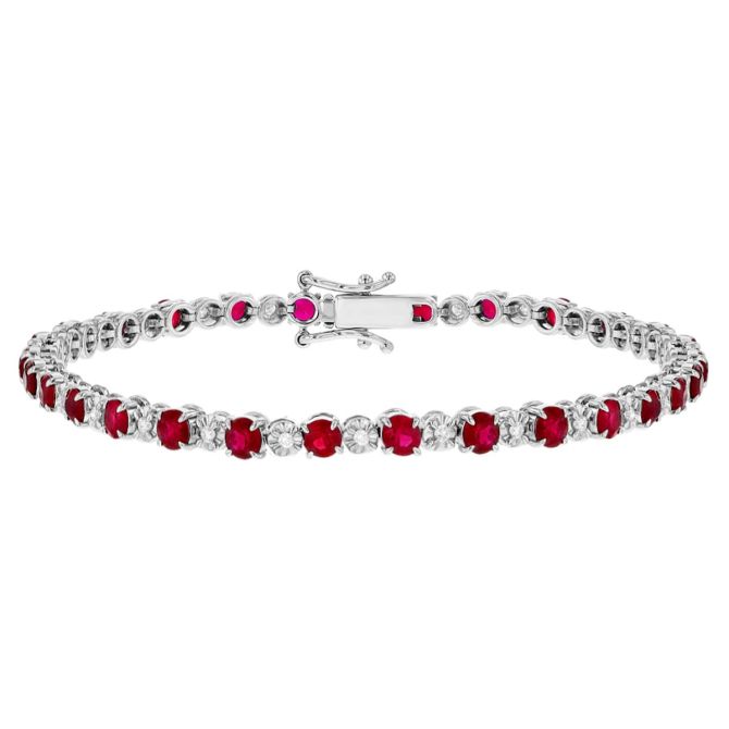 Ruby & Diamond Alternating Pattern Tennis Bracelet in White Gold, 7"