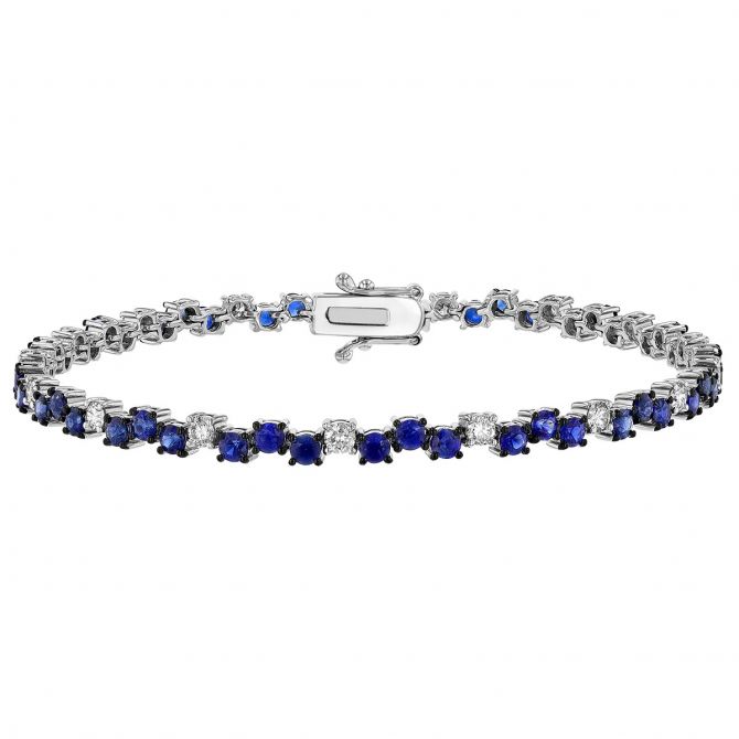 Sapphire & Diamond Zig-Zag Tennis Bracelet in White Gold & Black Rhodium, 7.25"