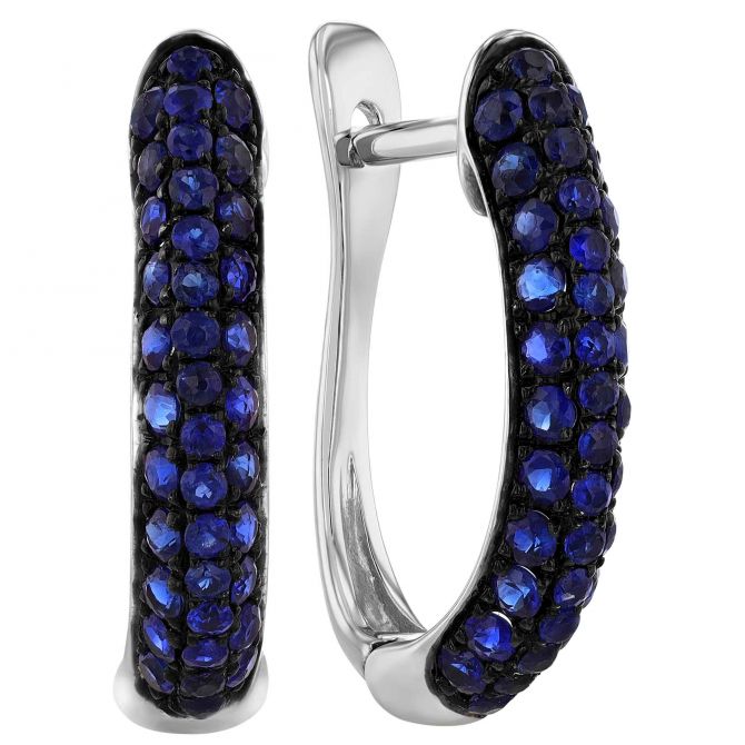 Sapphire Pave Hoop Earrings in White Gold & Black Rhodium