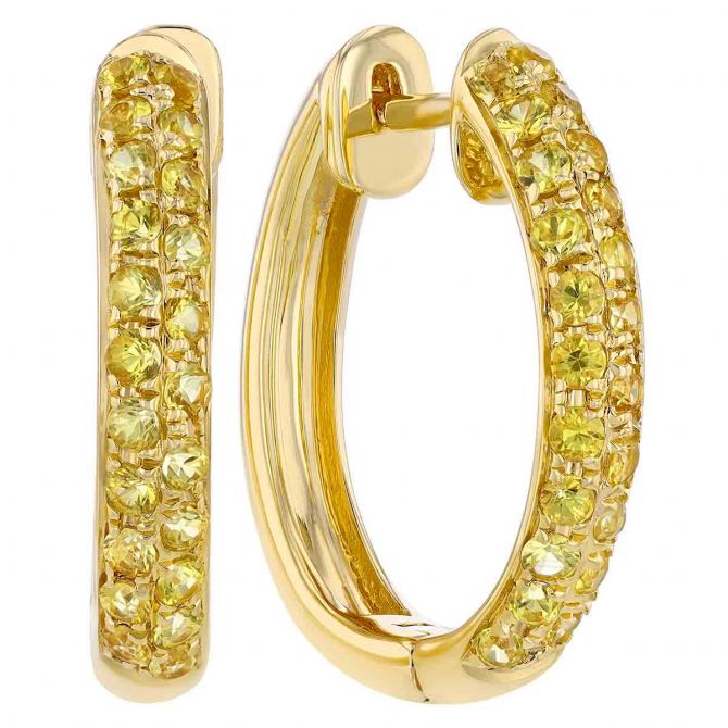 Yellow Sapphire Pave Huggie Hoop Earrings in Yellow Gold