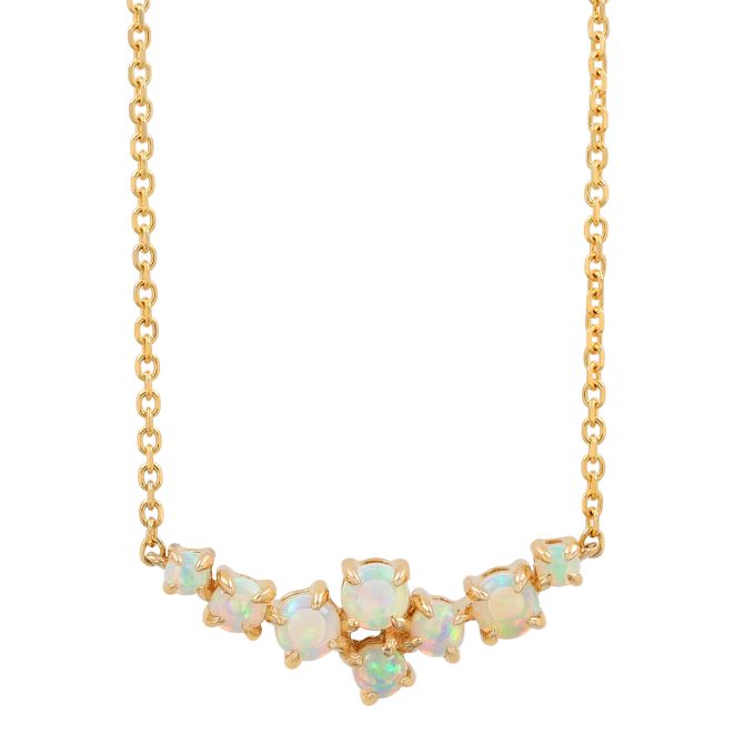 White Opal Cabochon Bubble Necklace in Yellow Gold, 17"