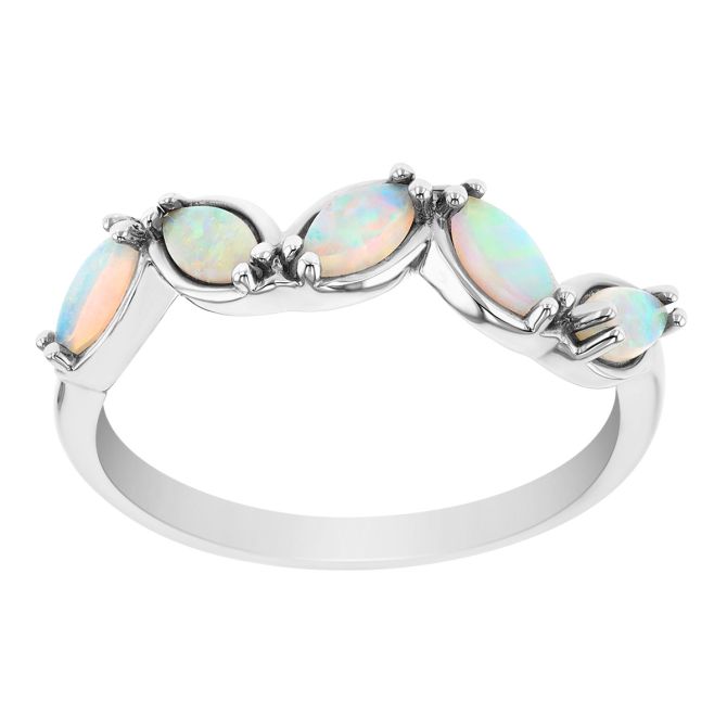 Marquise Cabochon Opal 5 Stone Ring in White Gold