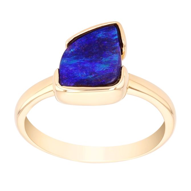 Freeform Boulder Opal Half Bezel Ring in Yellow Gold