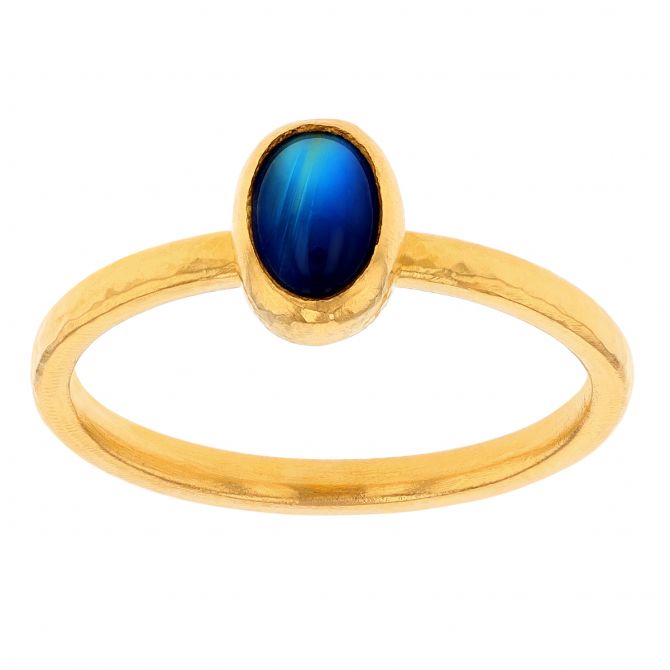 Gurhan Oval Blue Moonstone Cabochon Bezel Set Ring in 24K Yellow Gold