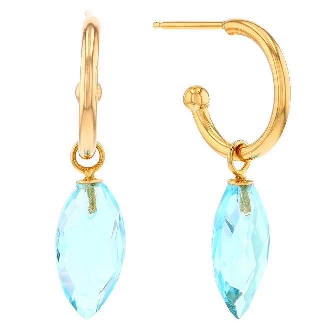 Topaz Briolette Dangle Hoop Earrings in Yellow Gold