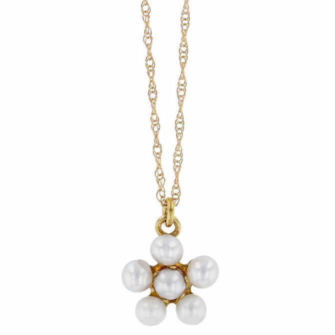 Cultured Pearl Cluster Pendant in Yellow Gold, 18"