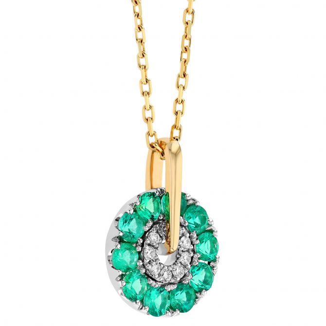 Frederic Sage Firenze Emerald & Diamond Open Disc Pendant in Two Tone Gold, 18"