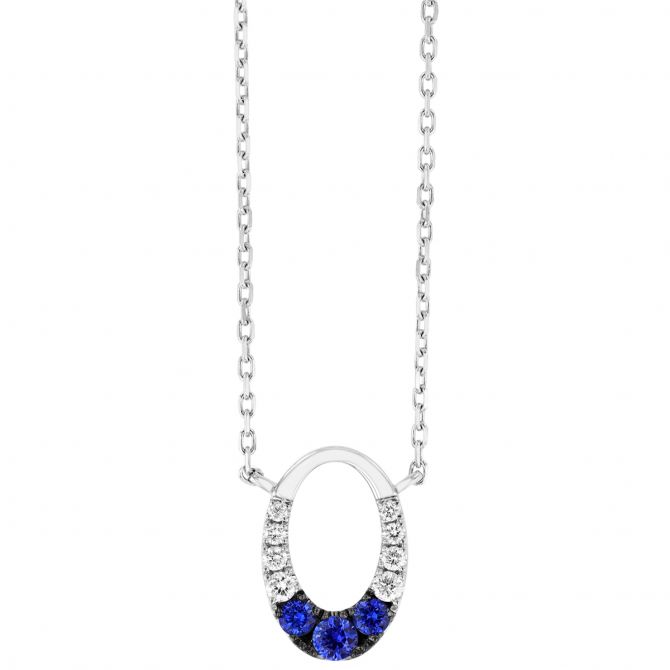 Frederic Sage Graduated Sapphire & Diamond Oval Pendant in White Gold & Black Rhodium