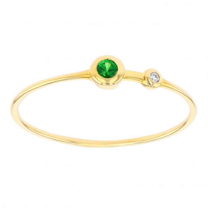 Bezel Set Tsavorite Ganet & Diamond Dainty Stacking Ring in Yellow Gold