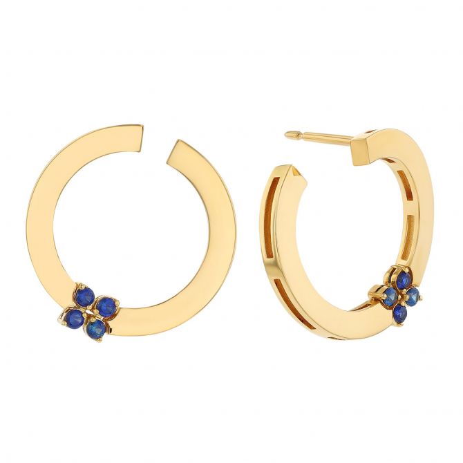 Roberto Coin Love in Verona Sapphire Front-to-Back Hoop Earrings in Yellow Gold