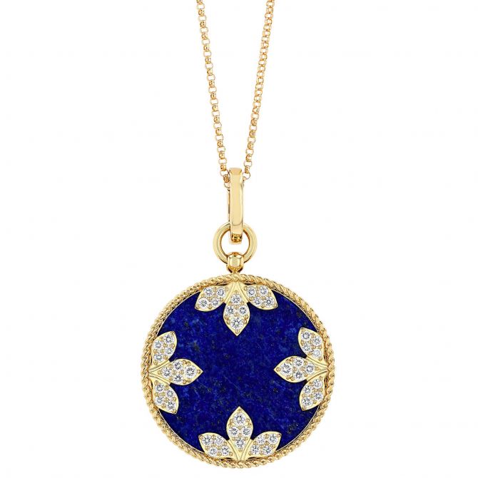 Roberto Coin Lapis Lazuli & Diamond Flower Pattern Pendant in Yellow Gold