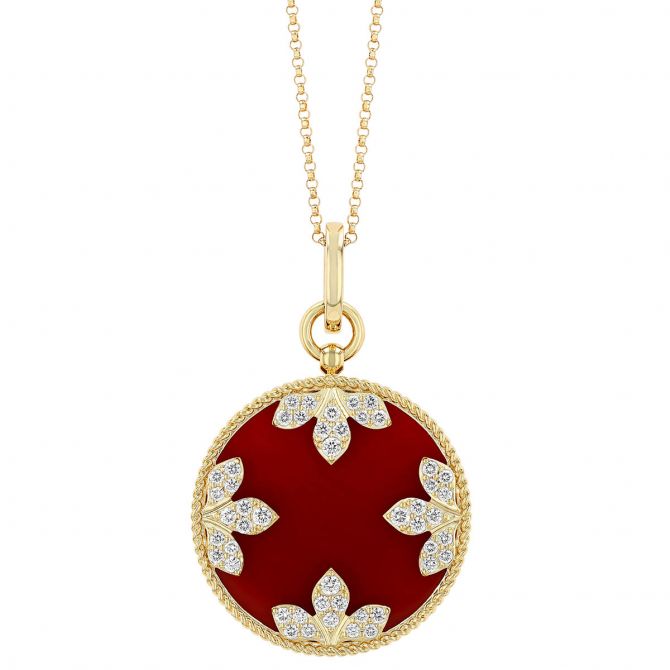 Roberto Coin Chalcedony & Diamond Flower Circle Pendant in Yellow Gold