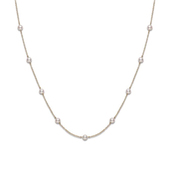 Mikimoto Akoya Cultured Pearl Station Necklace in Yellow Gold, 18"