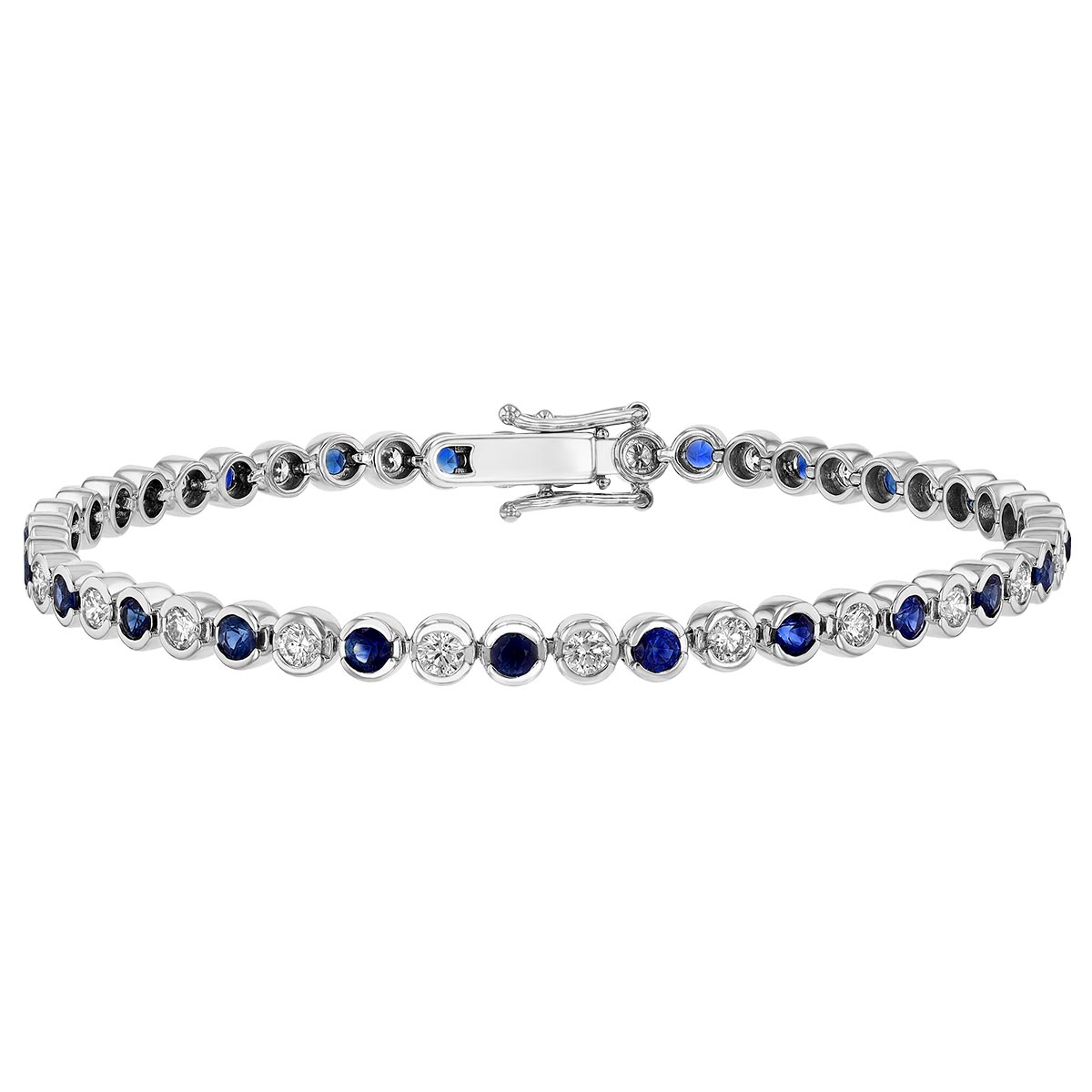 Bezel Set Sapphire & Diamond Alternating Tennis Bracelet in White Gold ...