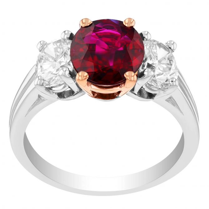 Oscar Heyman Oval Ruby & Diamond Side Stone Ring in Platinum & Rose Gold