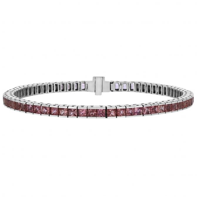 Princess Cut Pink Sapphire Channel Set Tennis Bracelet in White Gold, 7"