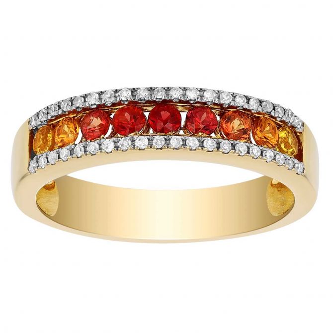 Sunset Sapphire Ombre & Diamond Channel Set Ring in Yellow Gold