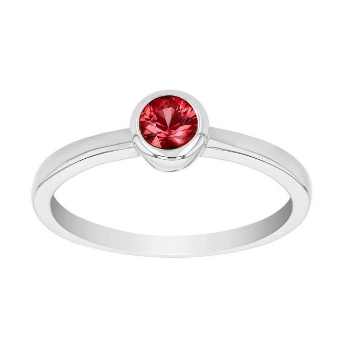 Round Ruby Bezel Set Solitaire Stacking Ring in White Gold, 0.4 tw