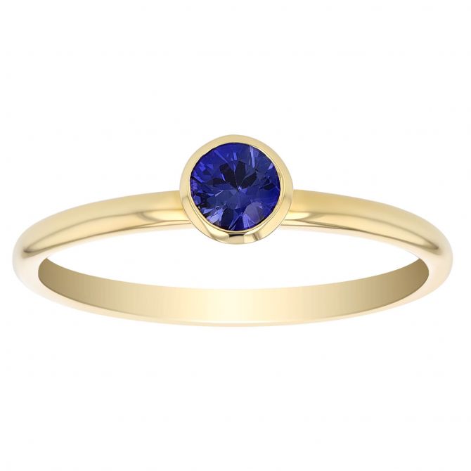 Round Purple Sapphire Bezel Set Solitaire Ring in Yellow Gold