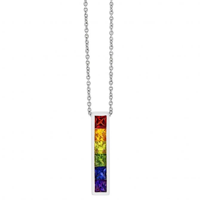 Princess Cut Multicolored Sapphire Channel Set Pendant in White Gold