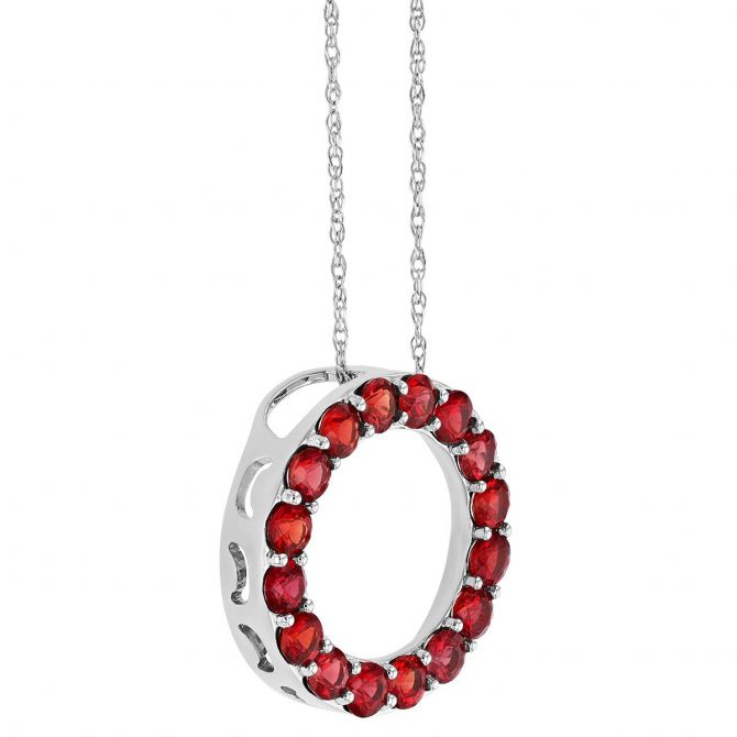 Round Ruby Open Circle Pendant in White Gold