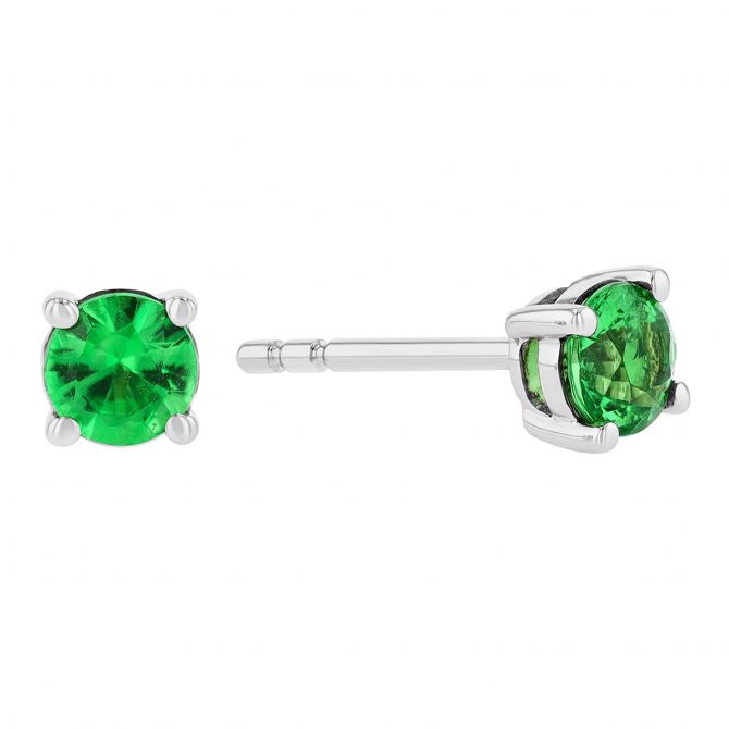 Round Tsavorite Garnet Stud Earrings in White Gold