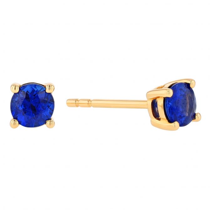 Round Sapphire Stud Earrings in Yellow Gold