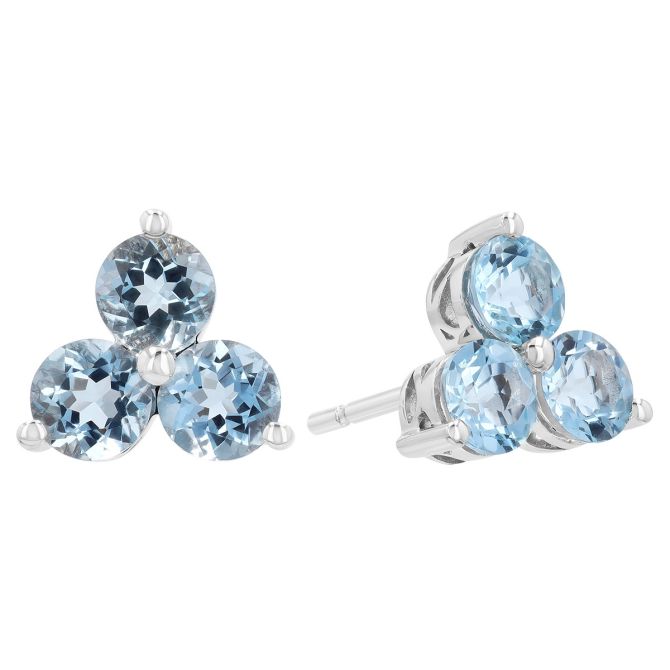 Aquamarine Trio Cluster Stud Earrings in White Gold