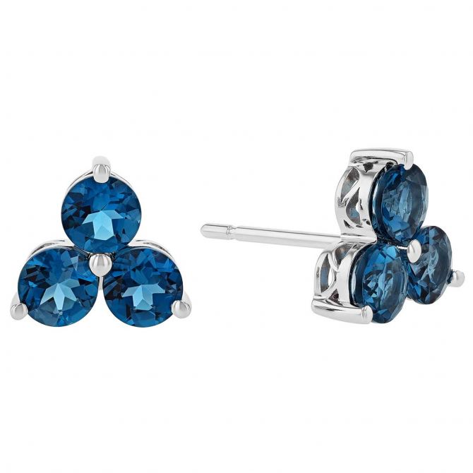 Round Topaz Trio Stud Earrings in White Gold