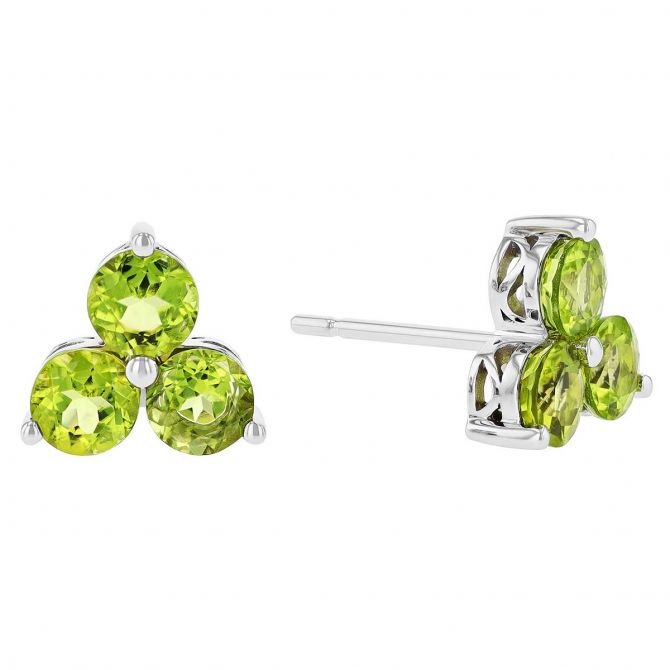 Round Peridot Trio Stud Earrings in White Gold