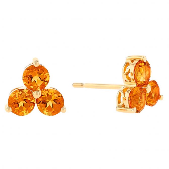 Round Citrine Trio Stud Earrings in Yellow Gold