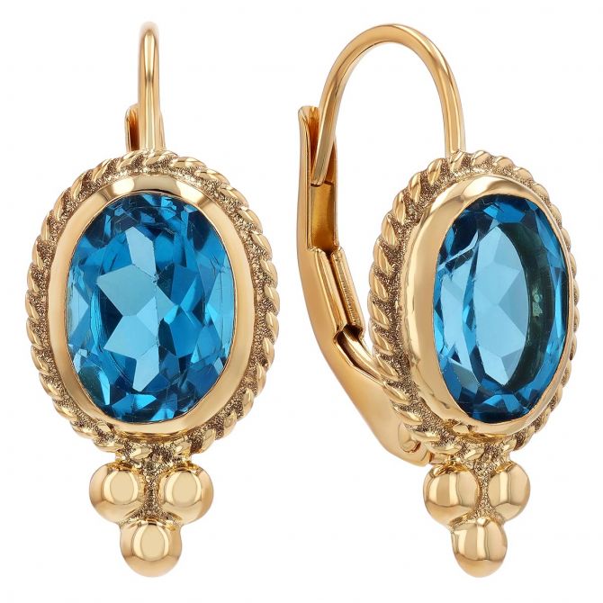 Bezel Set Oval Topaz Drop Earrings in Yellow Gold