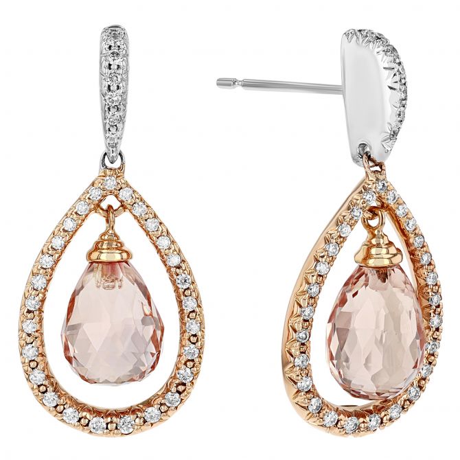 14KRWG-RH Morganite/Diamond Dangle Earrings