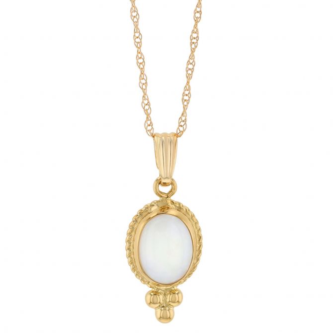 Bezel Set Oval Cabochon Opal Pendant in Yellow Gold