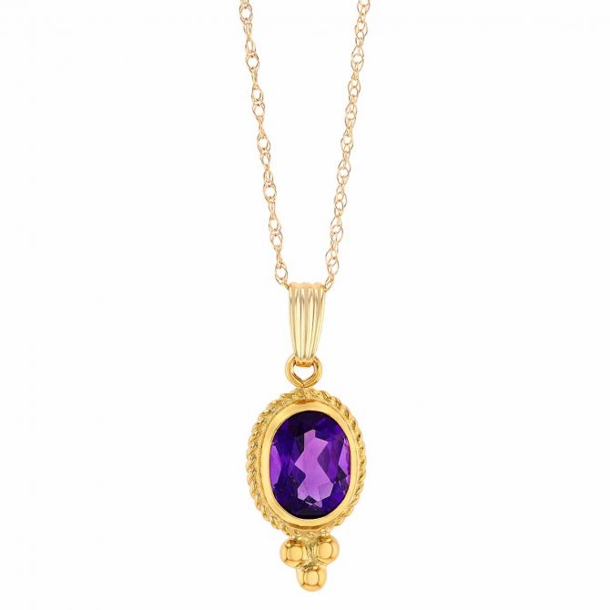 Bezel Set Oval Amethyst Pendant in Yellow Gold